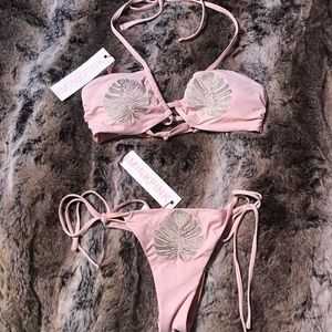 MINKPINK TWO PIECE BIKINI PALM TREE TOP BOTTOMS S
